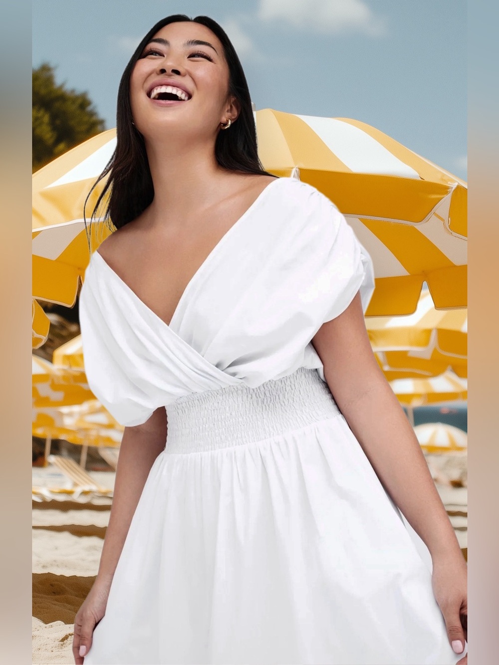 MARCELLA NYC 🆕 ‘Signe’ Off-Shoulder Smocked Waist Poplin Sundress in White. Sz M
